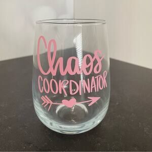 “Chaos Coordinator” Handmade Vinyl Wine Glass Design Stemless 17oz Pink